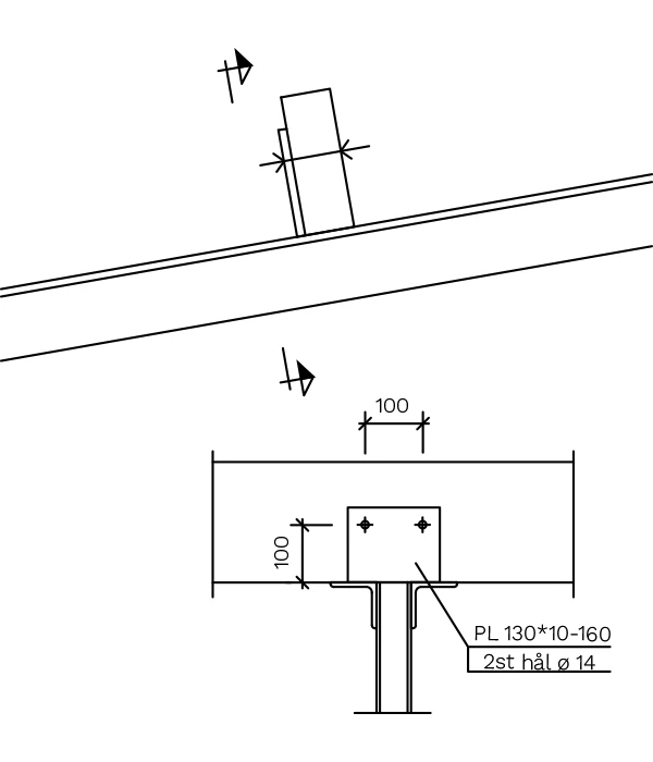 Träåsar monteras i åsfäste med genomgående M12 skruv.